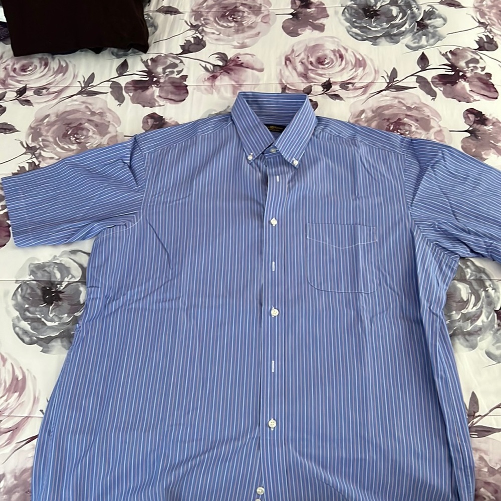 Striped short sleeve button down dress shirt